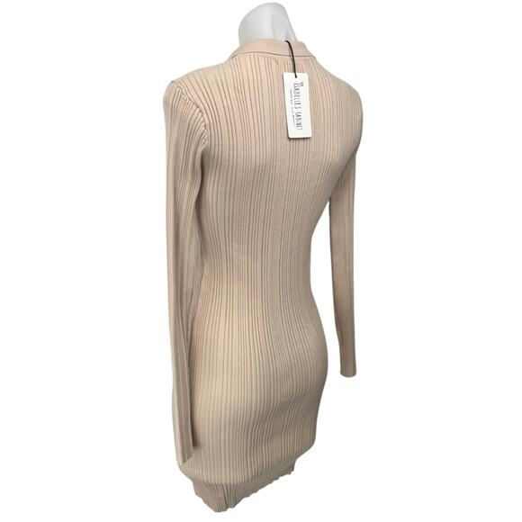 NEW Et Clet Tan Rib Knit Long Sleeve Button Down Mini Shirt Sweater Dress Size M - Picture 2 of 5